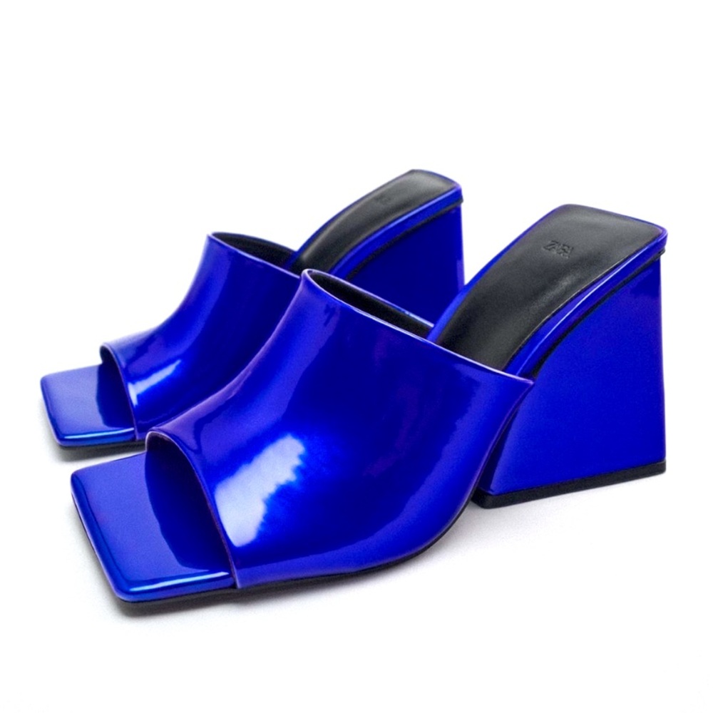 Metallic royal blue Block heel mules